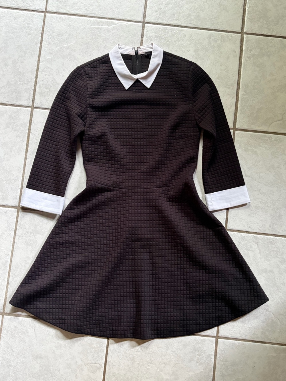 Alice + Olivia Black Mini Dress with White Collar and Accents EUC